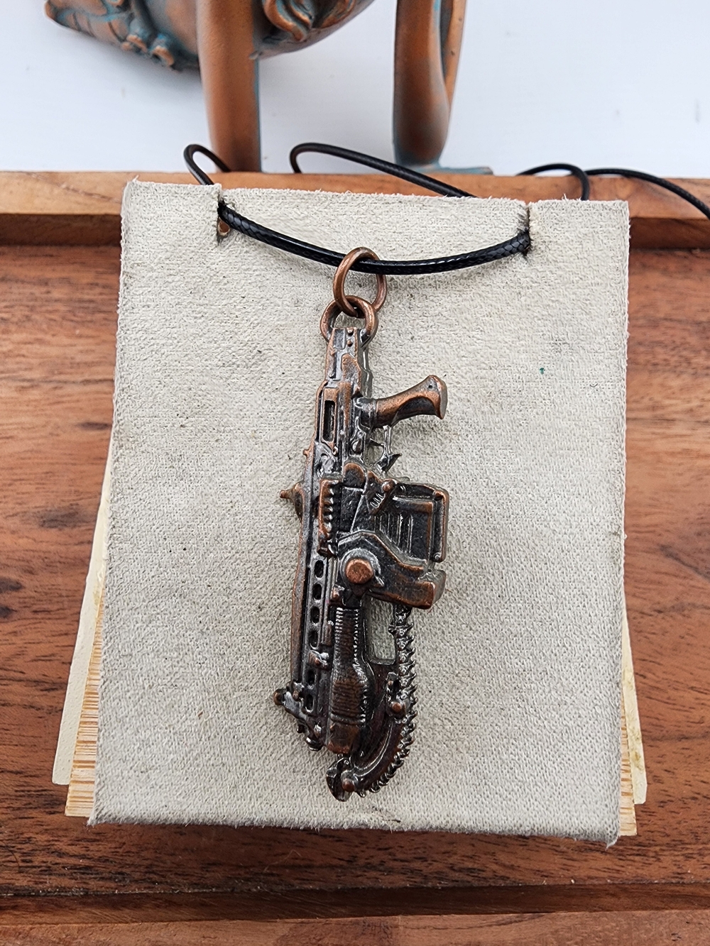 Men's Gun-Shaped Pendant Necklace - Black Cord - Bronze Finish
